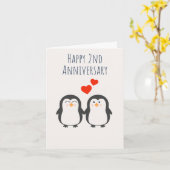 Happy 2. Jubiläum Niedliche Pinguin Couple Card Karte (Gelbe Blume)