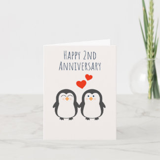 Happy 2. Jubiläum Niedliche Pinguin Couple Card Karte