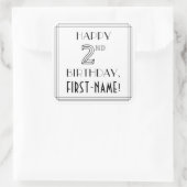 HAPPY 2ND BIRTHDAY, Art Deco Style, Custom Name Quadratischer Aufkleber (Tasche)