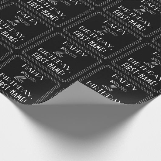 HAPPY 2ND BIRTHDAY; Art Deco Style w/ Custom Name Geschenkpapier (Ecke)