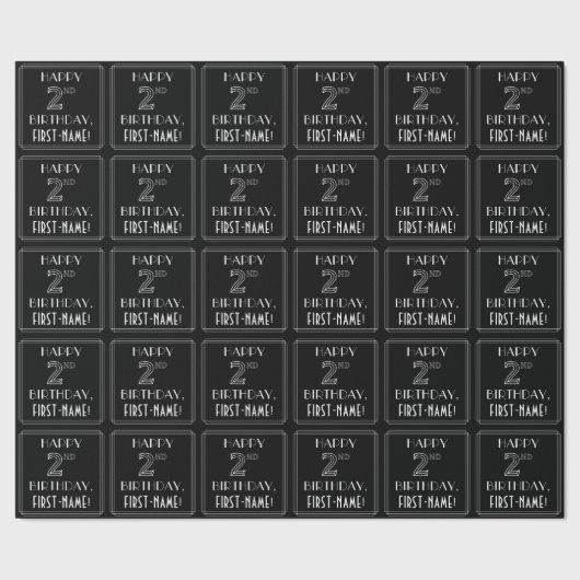HAPPY 2ND BIRTHDAY; Art Deco Style w/ Custom Name Geschenkpapier (Saum)