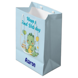 Happy 2nd Birthday, Cute Dragon, Personalized Mittlere Geschenktüte