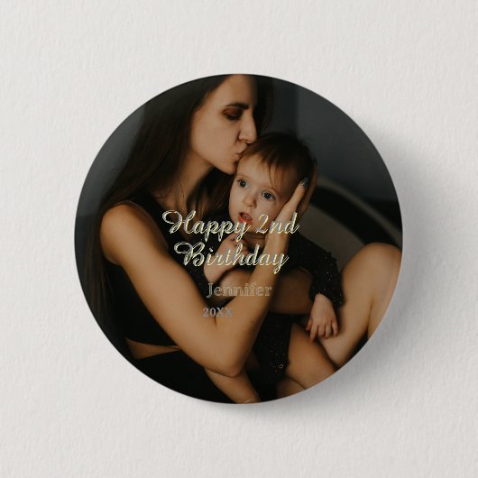Happy 2nd birthday kids baby mother yellow gray na button (Vorderseite)