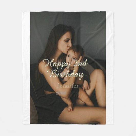 Happy 2nd birthday kids baby mother yellow gray na fleecedecke (Vorderseite)