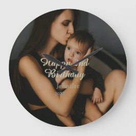 Happy 2nd birthday kids baby mother yellow gray na große wanduhr