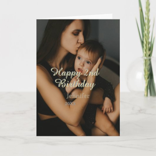 Happy 2nd birthday kids baby mother yellow gray na karte (Vorderseite)