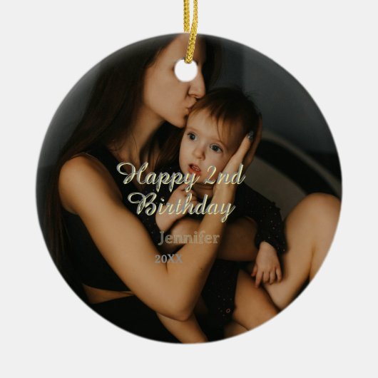 Happy 2nd birthday kids baby mother yellow gray na keramik ornament (Vorne)