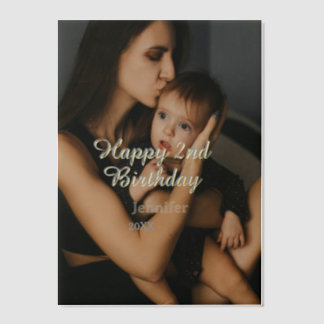 Happy 2nd birthday kids baby mother yellow gray na pergament einladungen