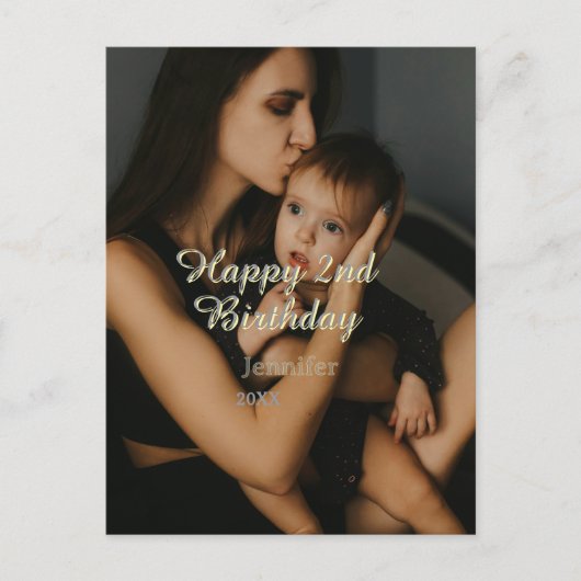 Happy 2nd birthday kids baby mother yellow gray na postkarte (Vorderseite)