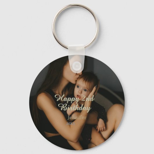Happy 2nd birthday kids baby mother yellow gray na schlüsselanhänger (Vorderseite)