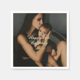 Happy 2nd birthday kids baby mother yellow gray na serviette