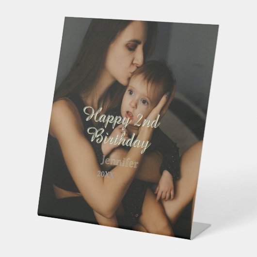 Happy 2nd birthday kids baby mother yellow gray na sockelschild (Vorderseite)