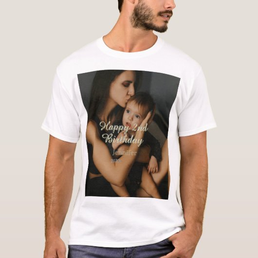 Happy 2nd birthday kids baby mother yellow gray na T-Shirt (Vorderseite)