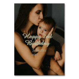 Happy 2nd birthday kids baby mother yellow gray na tischnummer
