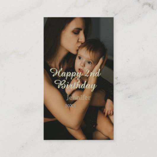Happy 2nd birthday kids baby mother yellow gray na visitenkarte (Vorderseite)