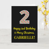 Happy 2nd Birthday & Merry Christmas, Custom Name Karte (Gelbe Blume)