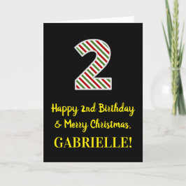 Happy 2nd Birthday & Merry Christmas, Custom Name Karte