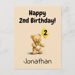 Happy 2nd Birthday, Personalized Teddy Bear Card, Postkarte