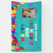 Happy 30. Geburtstag Bunte Balloons Aquamarin Banner (Vertikal)
