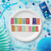 Happy 30. Geburtstag Farbige Blockschrift Pappteller (Party)