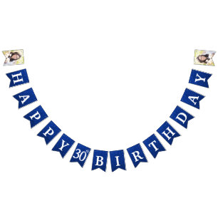 Happy 30. Geburtstag Foto Blau Glitter Wimpelkette