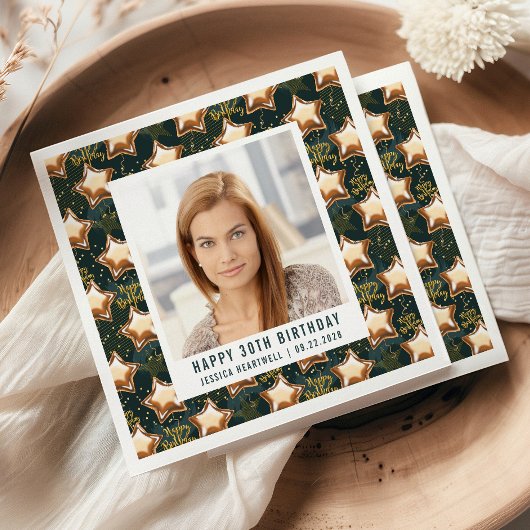 Happy 30. Geburtstag Foto Glam Star Balloons Serviette