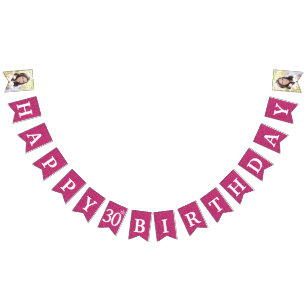 Happy 30. Geburtstag Foto Hot Pink Glitter Wimpelkette
