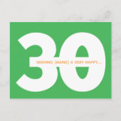 Happy 30. Geburtstag Meilenstein Postkarten in Grü (Vorderseite)