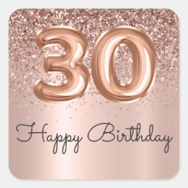 Happy 30. Geburtstag Rose Gold Glitzer Monogram Quadratischer Aufkleber
