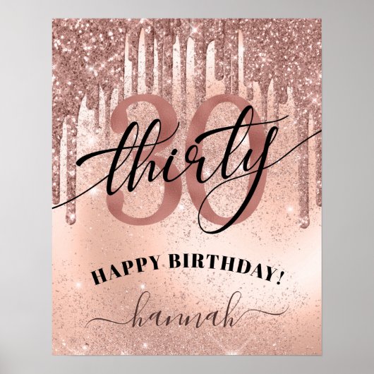 Happy 30. Geburtstag Rose Gold Trendy Poster (Vorne)