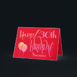 Happy 30. Geburtstag Verzierter Script Name Red Karte<br><div class="desc">A.dekoratives typografisches Design, um einen glücklichen 30. Geburtstag zu wünschen, das verzierte Drehbuch ist lila- und lachsfarben, und das Zeitalter befindet sich in einer koordinierenden Schrift in weicher lila, zusammen mit dem Namen Ihres Empfängers, auf einem roten Hintergrund. Sie können die Nachricht in Ihrem eigenen Gruß ändern, wenn Sie möchten....</div>