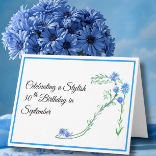 Happy 30. September Geburtstag Blue Aster Blume Karte