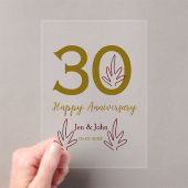 Happy 30th anniversary name date golden red leaf acryleinladungen (Insitu (Handheld))