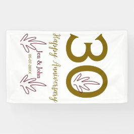 Happy 30th anniversary name date golden red leaf banner