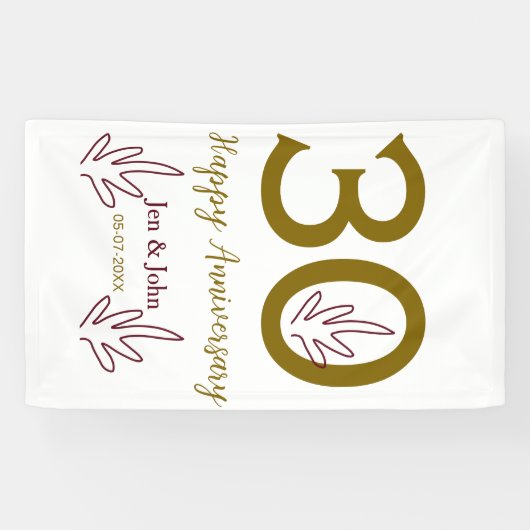 Happy 30th anniversary name date golden red leaf banner (Horizontal)