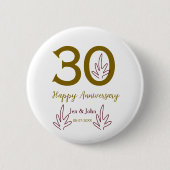 Happy 30th anniversary name date golden red leaf button (Vorderseite)