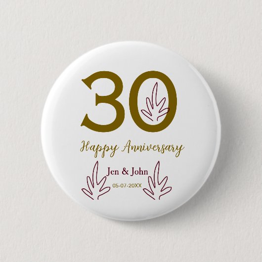 Happy 30th anniversary name date golden red leaf button (Vorderseite)