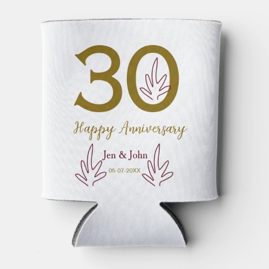 Happy 30th anniversary name date golden red leaf dosenkühler (Vorderseite)
