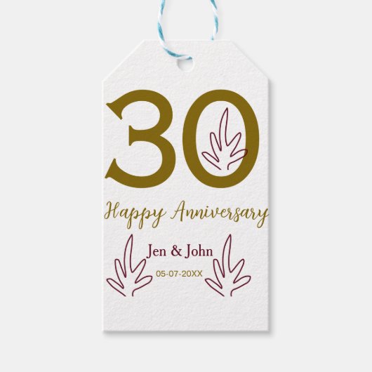 Happy 30th anniversary name date golden red leaf geschenkanhänger (Vorderseite)
