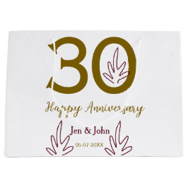 Happy 30th anniversary name date golden red leaf große geschenktüte