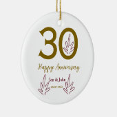 Happy 30th anniversary name date golden red leaf keramik ornament (Rechts)