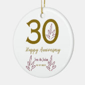 Happy 30th anniversary name date golden red leaf keramik ornament (Links)