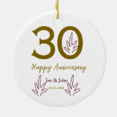 Happy 30th anniversary name date golden red leaf keramik ornament (Hinten)