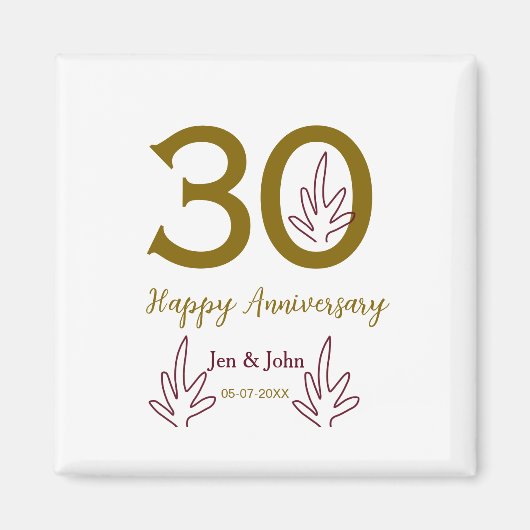 Happy 30th anniversary name date golden red leaf magnet (Vorne)