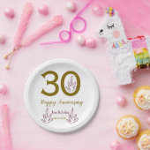 Happy 30th anniversary name date golden red leaf pappteller (Party)