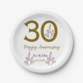 Happy 30th anniversary name date golden red leaf pappteller (Vorderseite)