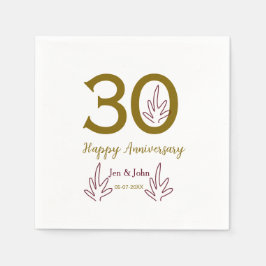 Happy 30th anniversary name date golden red leaf serviette