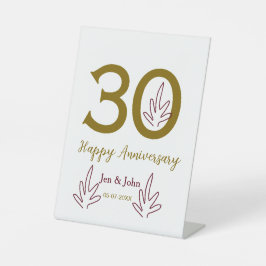 Happy 30th anniversary name date golden red leaf sockelschild