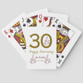 Happy 30th anniversary name date golden red leaf spielkarten