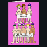 Happy 30th Birthday Cartoon Men<br><div class="desc">Rows of cartoon men wearing only hats and holding banners that say 'Happy 30th Birthday'.</div>